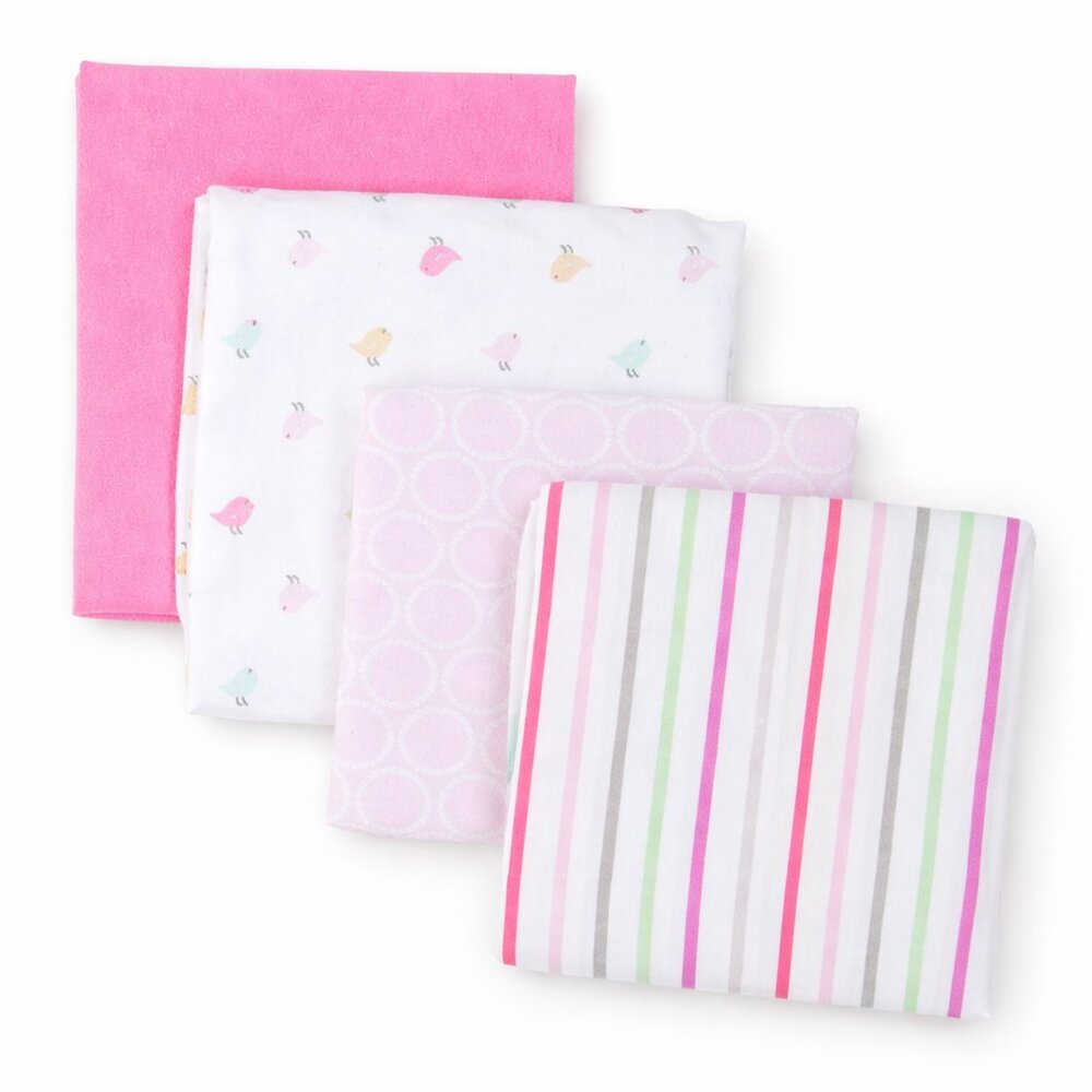 Luvable Friends Gerber 4 Pack Baby Girl Receiving Blankets Pink Birds Dots